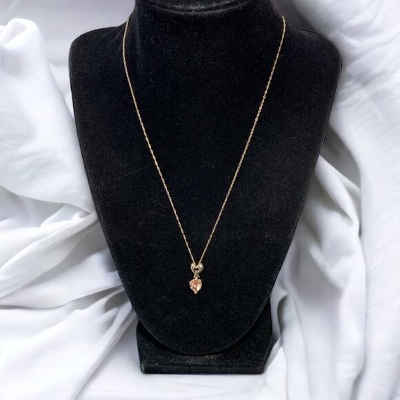 Vintage Jewelry - 10KT Gold Labradorite and Diamond Heart Necklace